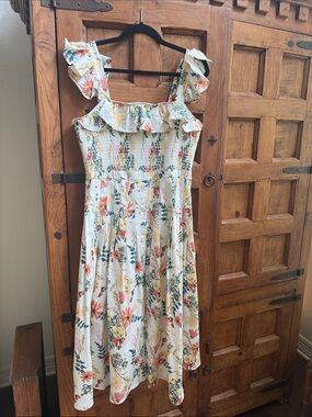 Antonio Melani smocked and Ruffle Sundress Cream with Pink & Green size 10